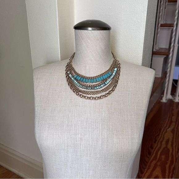 Turquoise Blue Beaded statement necklace cosplay tribal Egyptian princess weddin - Picture 11 of 16